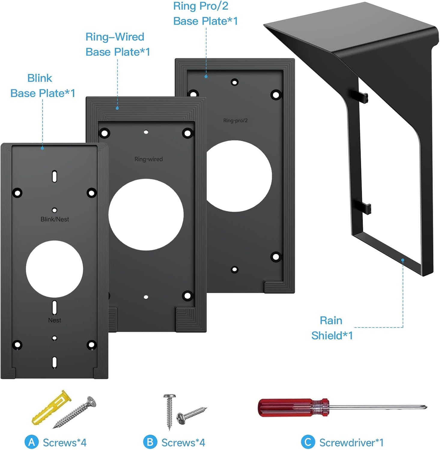 OLAIKE Doorbell Rain Cover for Blink 1st/2nd Gen & Ring Pro/Pro 2/Wired | Triple Backplate Kit for Precision Fit | Protects Against Rain, Glare And Snow | UV-Resistant ABS Material, Easy to install