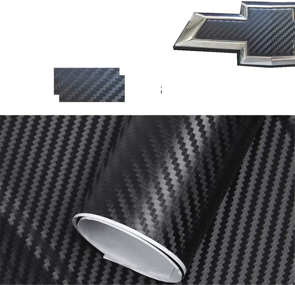 XYC Compatible with Chevrolet 2 pcs Carbon Fiber for Chevy Bowtie Emblem Overlay Sheets Front/Back Vinyl Decal Wrap