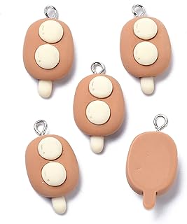 Craftdady 30 colgantes de resina para alimentos, helado, helado, paletas de helado, con bucles, para joyas, collares, pendientes, manualidades, color marrón