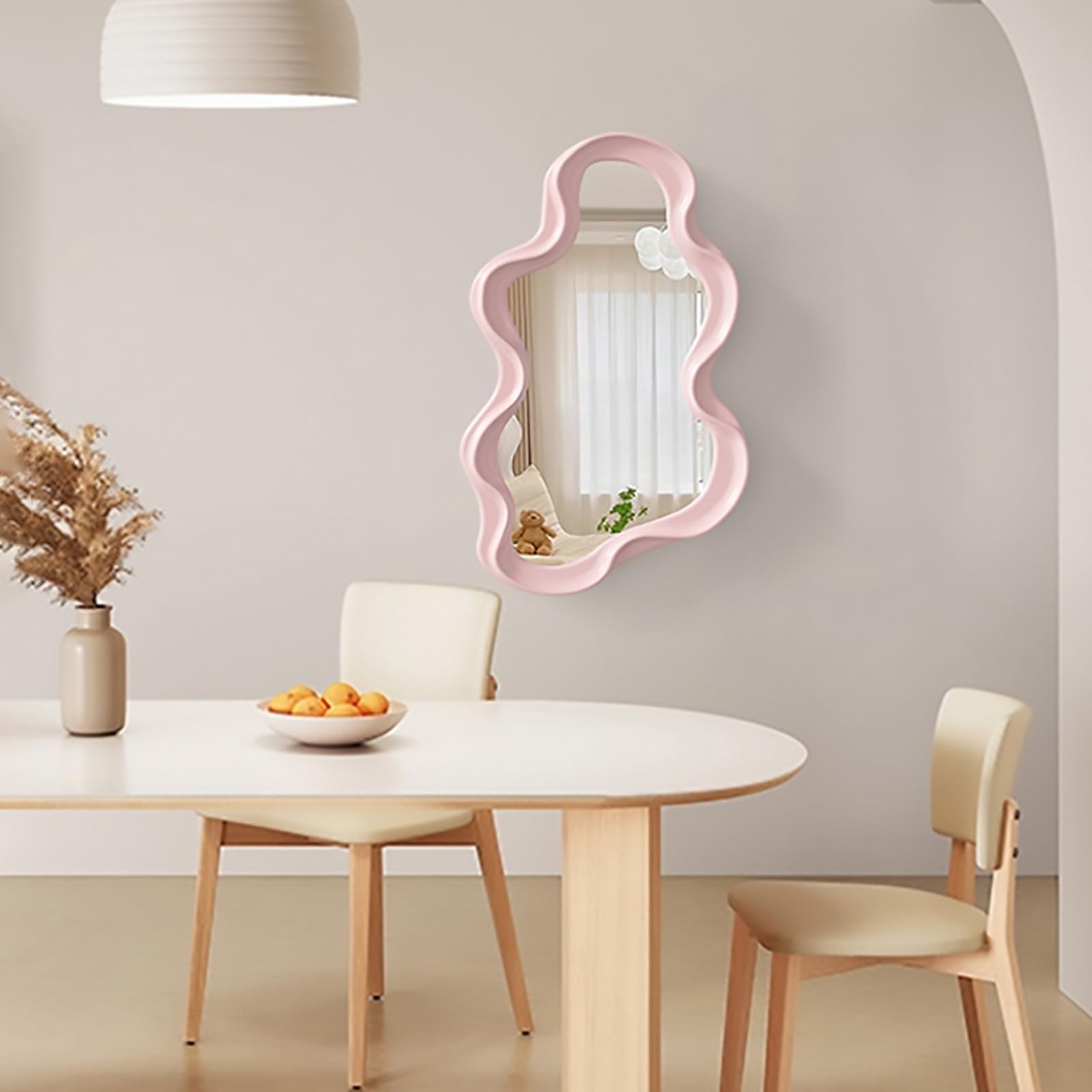 Miroir Mural Nuage irrégulier, Miroir Mural asymétrique, Miroir décoratif pour Salon, Chambre, Salle de Bain, entrée, Rose