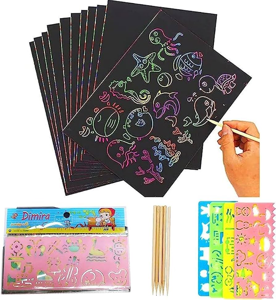 Amazon.co.jp: キッズスクラッチペーパーアートセット、魔法の虹と