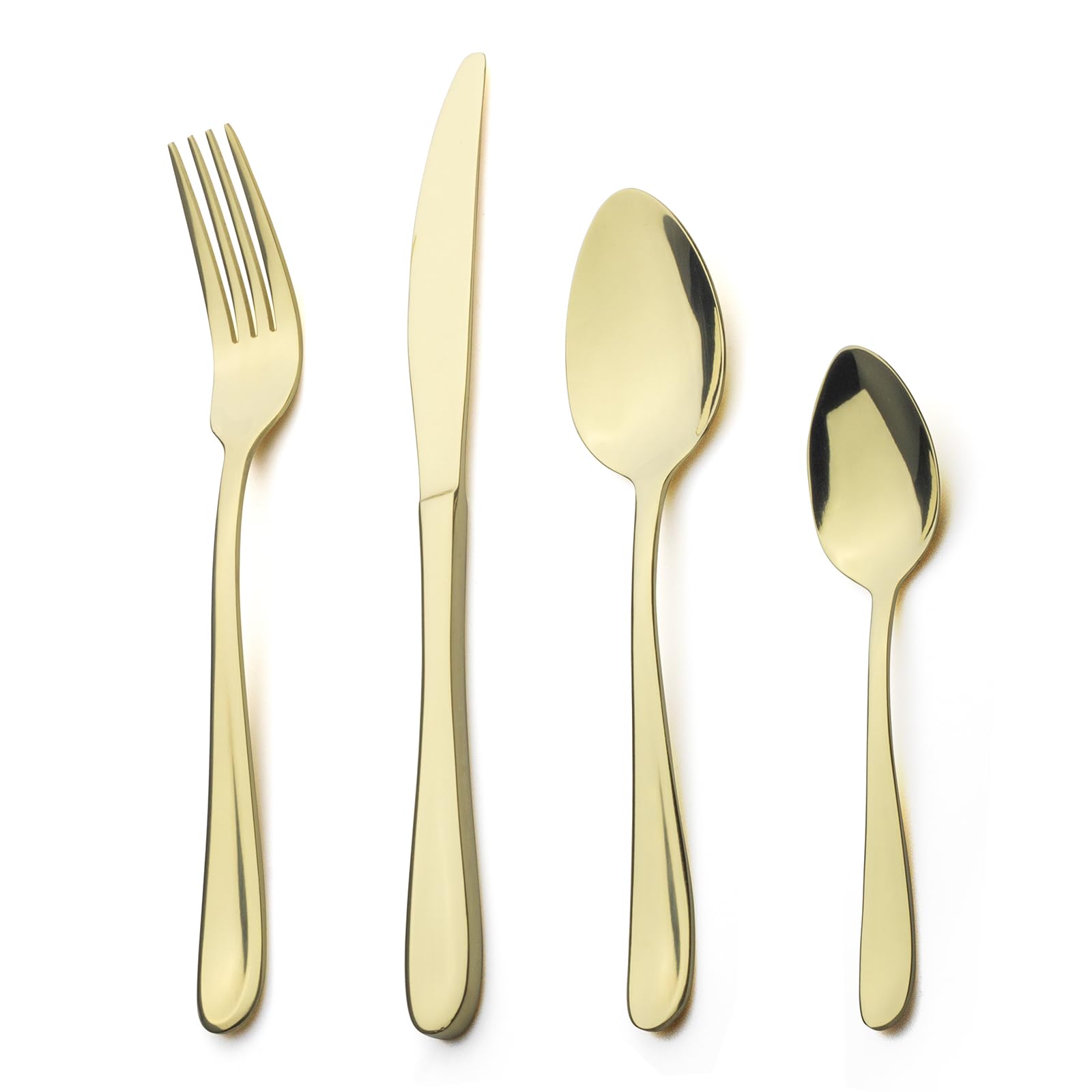 Alata - Juego de cubiertos de acero inoxidable de 24 piezas, color dorado champán, juego de cubiertos con cuchara, cuchillo y tenedor, servicio para 6, apto para lavavajillas, uso diario, pulido de