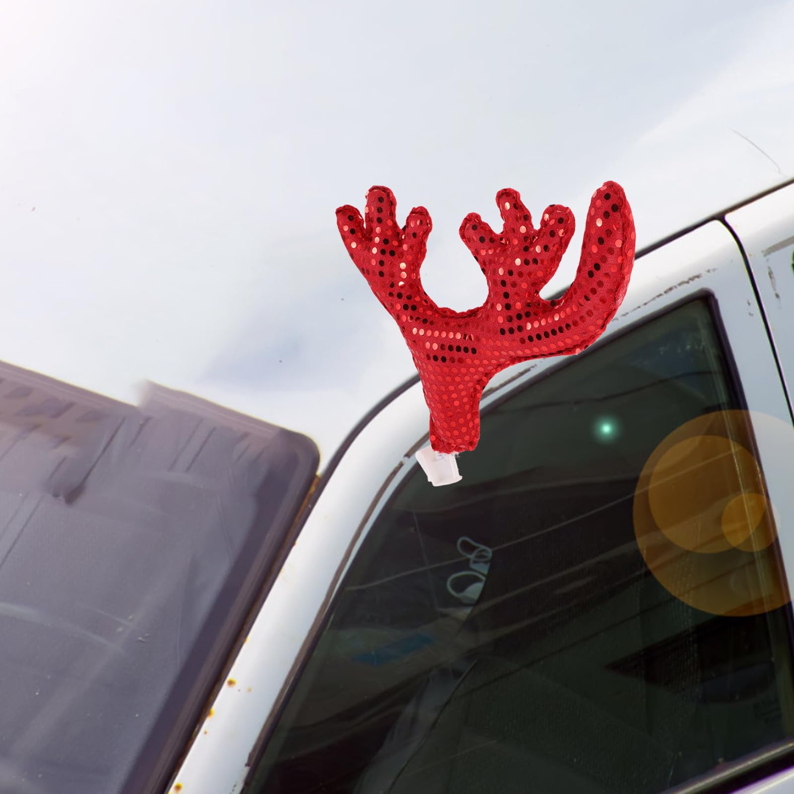 Decorazione Natalizia per Auto Corna di Renna Rosse in Plastico e Tessuto, Accessori Festivi per Finestra Auto per Natale e Vacanze, Set