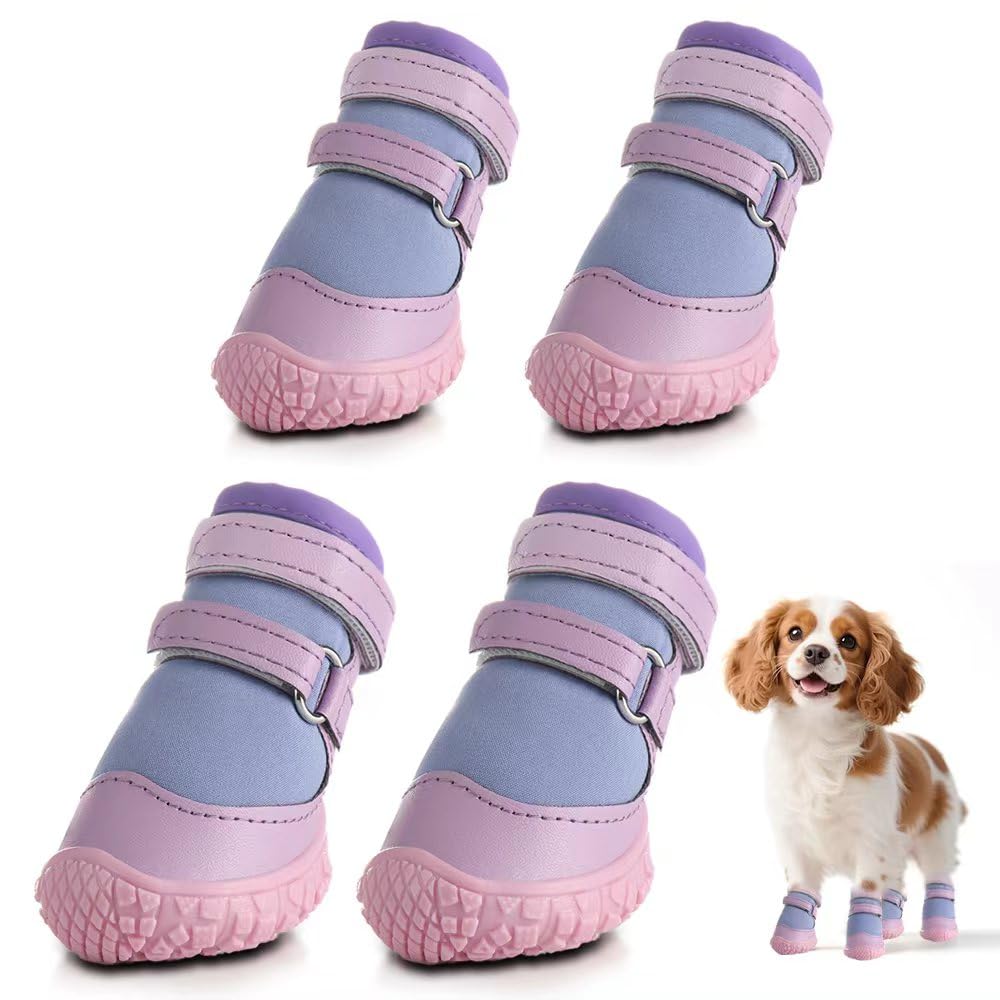 Chaussures pour Chien de Petite Taille - Violet - Taille 1 | Respirant, protège-pieds pour pavage chaud hiver neige, semelle antidérapante robuste, pour sols en bois franc randonnée en