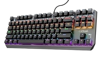Trust Gaming GXT 834 Callaz Tastiera Meccanica TKL Compatta, Layout Italiano QWERTY, Switch Meccanici Outemu, Illuminazione Onda Arcobaleno, USB Tastiera Gaming per PC, Laptop, Portatile - Nero