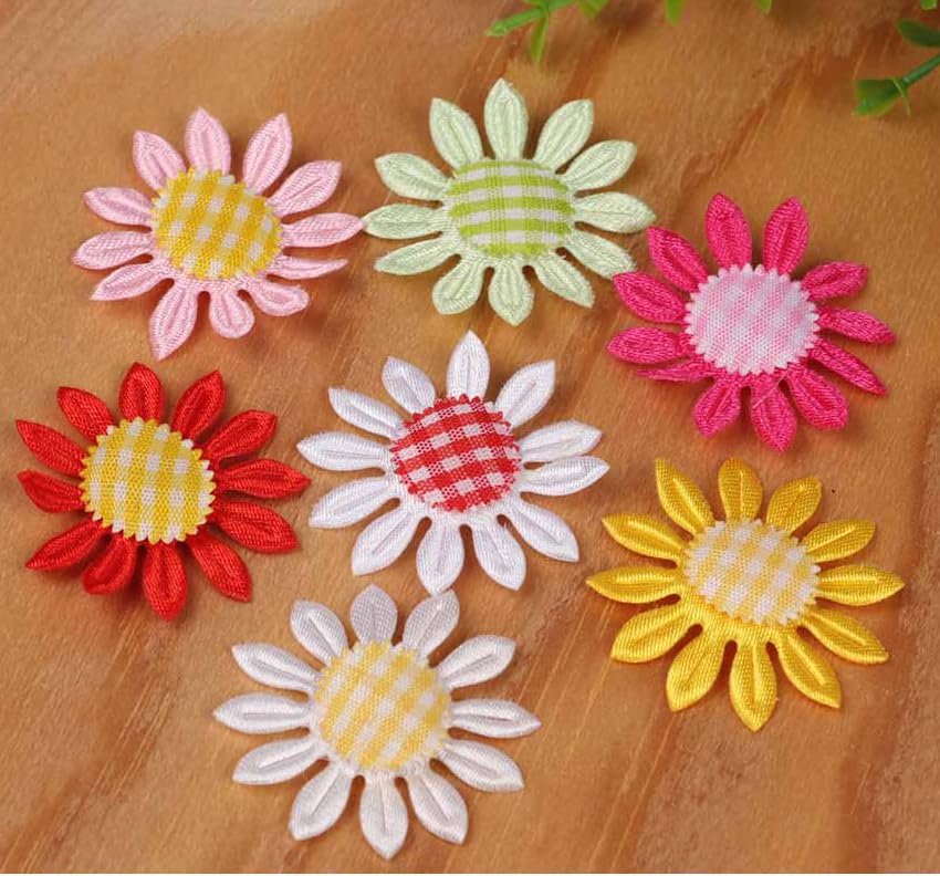 Image of YYCRAFT Pack of 100pcs Satin Flower w /Gingham Center 1.5″-Mix Color