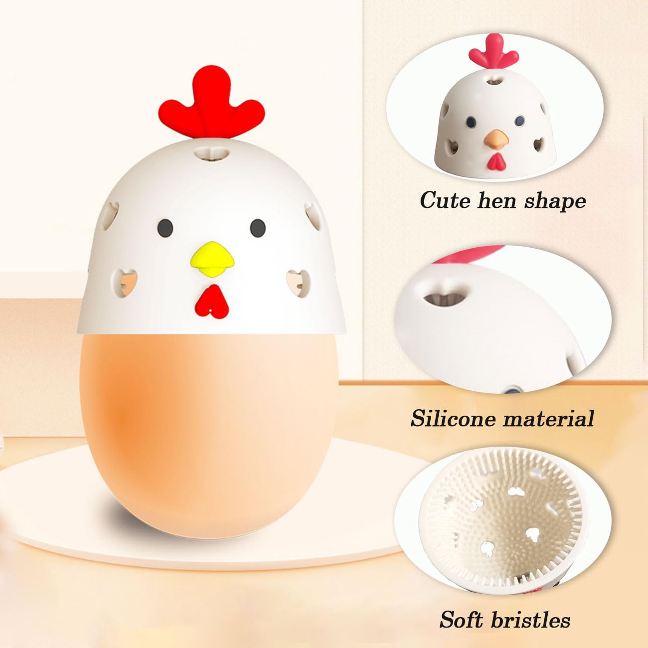 Spazzola Pulisci Uova in Silicone 2 Confezioni, Spazzola a Forma di Testa di Gallina per Uova Fresche, Multifunzionale Riutilizzabile
