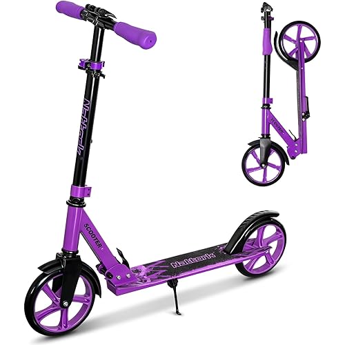 Nattork Scooter for Kids 8-12, Teens and Adults- Adjustable Height Folding Kick Scooter with Large Sturdy Wheels for a Smooth Ride, Lightweight, Anti-Shock Suspension for Boys and Girls