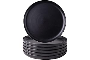 Matte Black Ceramic Dinner Plates Set of 6 - 8.5 Inch Dish Set