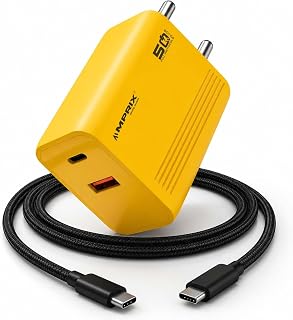 Mprix Elegant 50W (USB-A & Type-C) Dual Port Super Fast Charger, [2-Year Warranty] PD 3.0 & USB-A Fast Charger with Braide Price In India