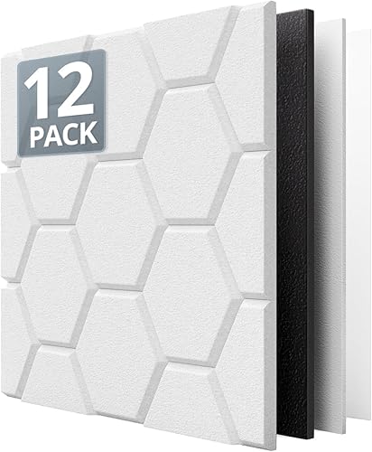 Miniatura 25 de Kuchoow - Paquete de 12 paneles acústicos de pared, paneles decorativos autoadhesivos absorbentes de sonido de alta densidad para pared, puerta y