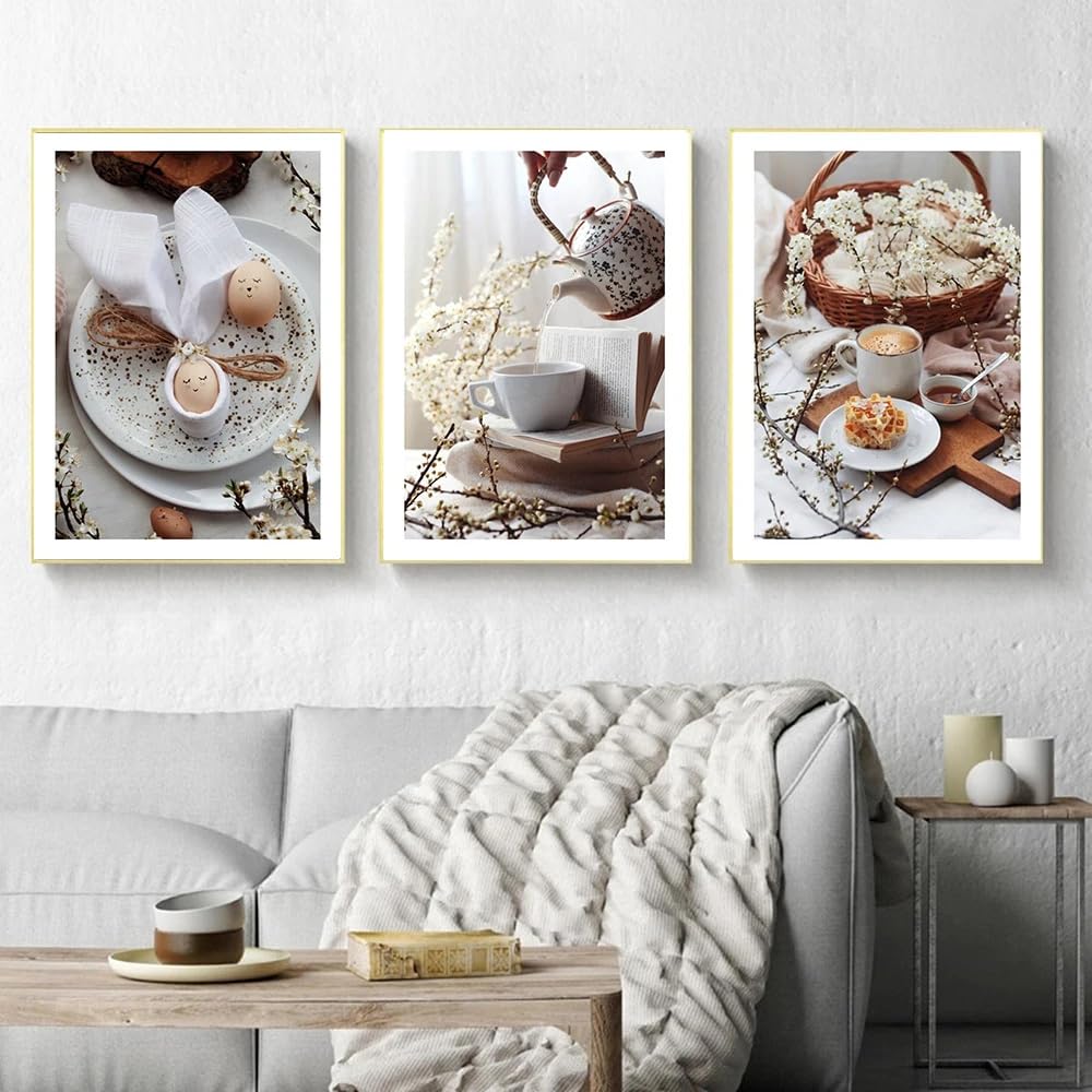 WUHBCZ Canvas Paints-Abstract Tea Bread Egg Food Canvas Painting Modern Wall Art Picture Artwork for Kitchen Nordic Posters and Prints Home Decoration-60 * 70cm/3PCS (No Frame)