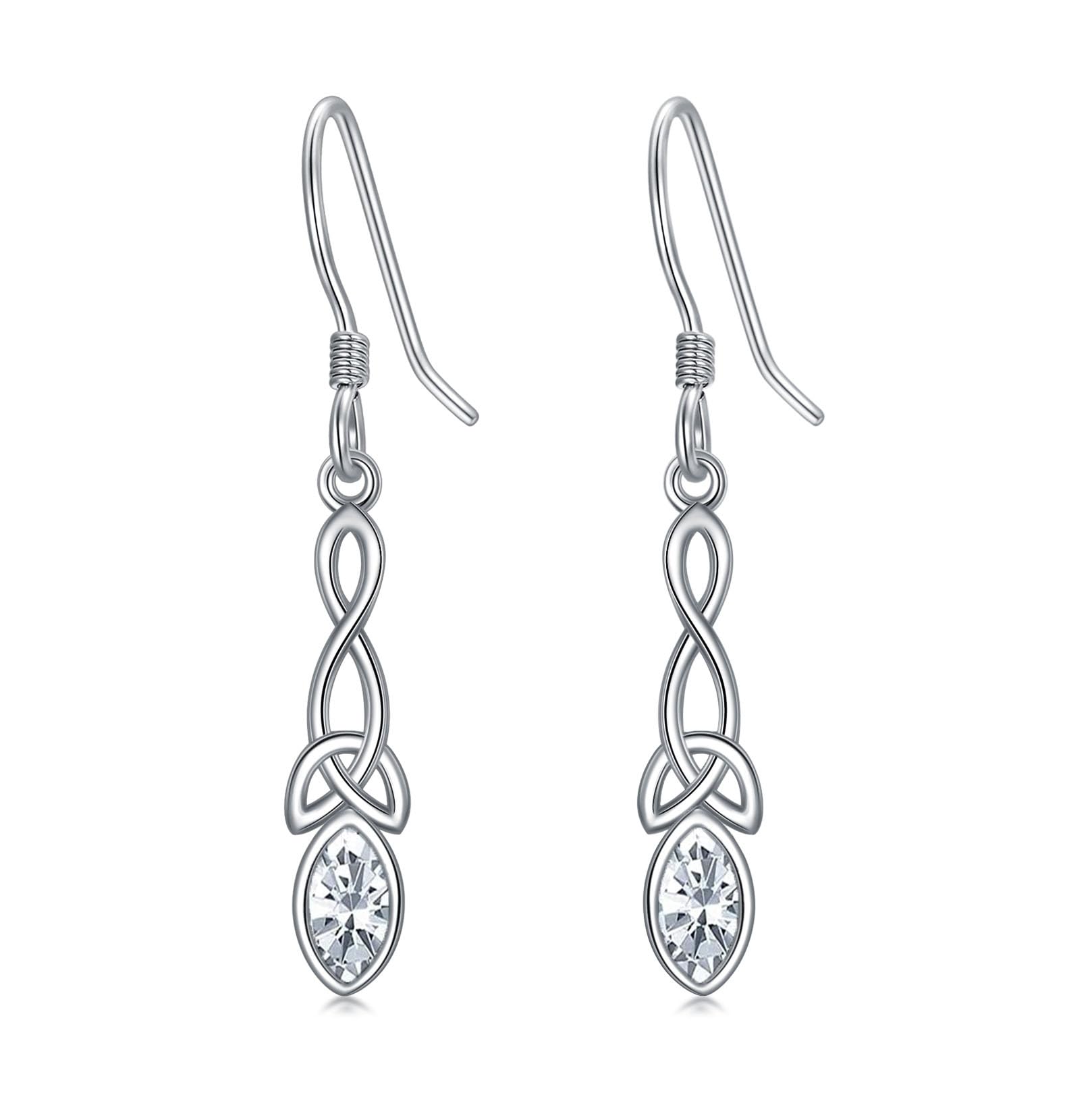 Wildari Celtic Knot/Claddagh Earring 925 Sterling Silver Celtic Knot/Irish Claddagh Dangle Drop Earrings with 12 Months Birthstone Irish Lucky Jewelry