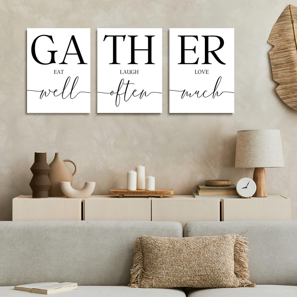 GUBIYU Home Family Wall Decor, Wall Art for Living Room Set of 3 Inspirational Canvas Prints Black and White Framed Canvas Art Paintings Wood Wall Decoration for Dining Room Bedroom Home Decor 24x36