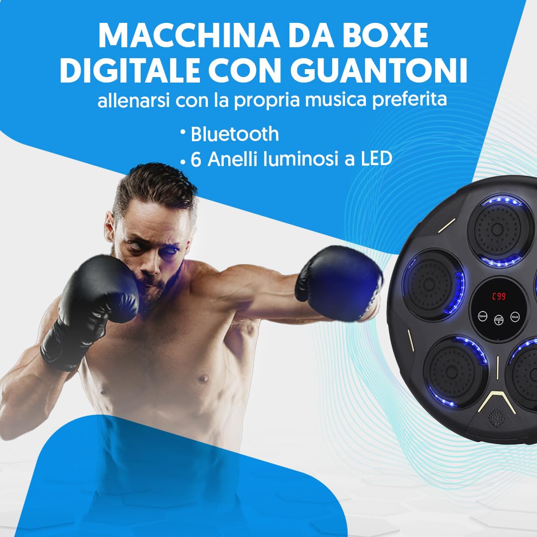 NK Music Boxing Machine da Parete Bluetooth - Boxe Musicale 9 Modalità di Allenamento e 9 Velocità, Altoparlante Potente, Schermo LCD e Illuminazione LED, Adatto per Adulti e Giovani (43 x 43 x 7,5cm)