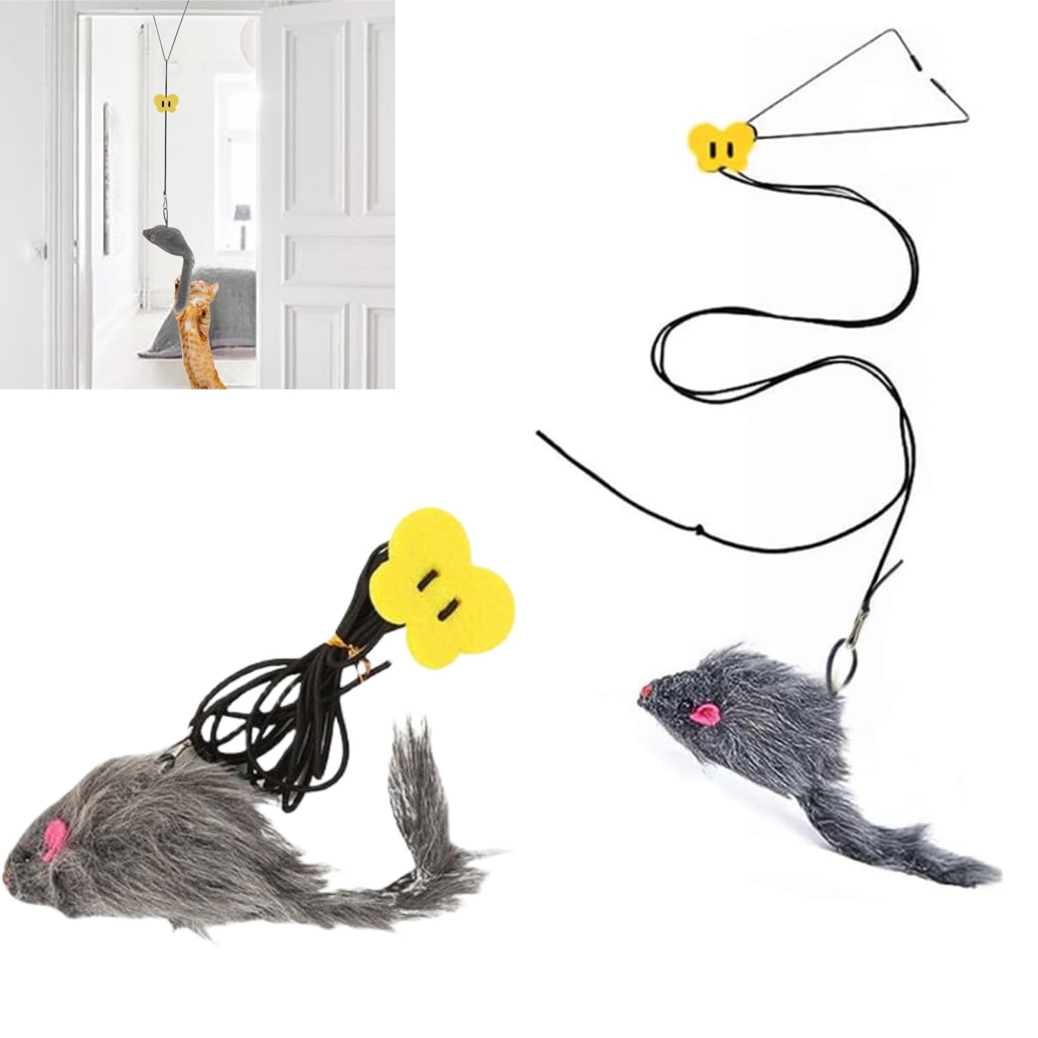 Interaktives Katzenspielzeug,2 Stück Katzenspielzeug Selbstbeschäftigung Hängende Trrahmen,mit Elastische Maus,für Katzenauslauf und gegen Langeweile Interaktives