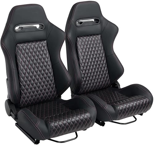 Asientos de carreras, 2 asientos reclinables con 2 deslizadores, asientos ajustables de piel sintética, asientos deportivos universales para