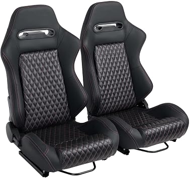 Racing Seats 2 Pcs Reclinable Bucket Seats with 2 Sliders Adjustable PU Leather Seats Universal Sport Seats for Cars Black Pink, 35.1"21.2"21.6"
