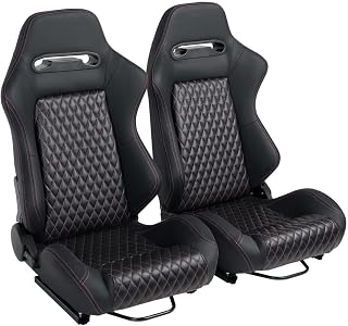 Racing Seats 2 Pcs Reclinable Bucket Seats with 2 Sliders Adjustable PU Leather Seats Universal Sport Seats for Cars (Black Pink, 35.1"×21.2"×21.6")