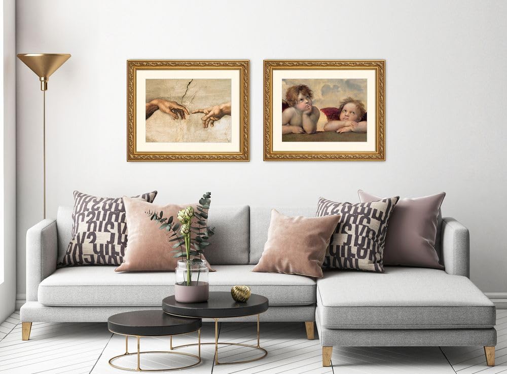 artissimo Bild Raffaello Sixtinische Madonna Engel Angeli gerahmt 63x53 cm Querformat – Gemälde Kunstdruck mit Echtholzrahmen & Passepartout AG4676