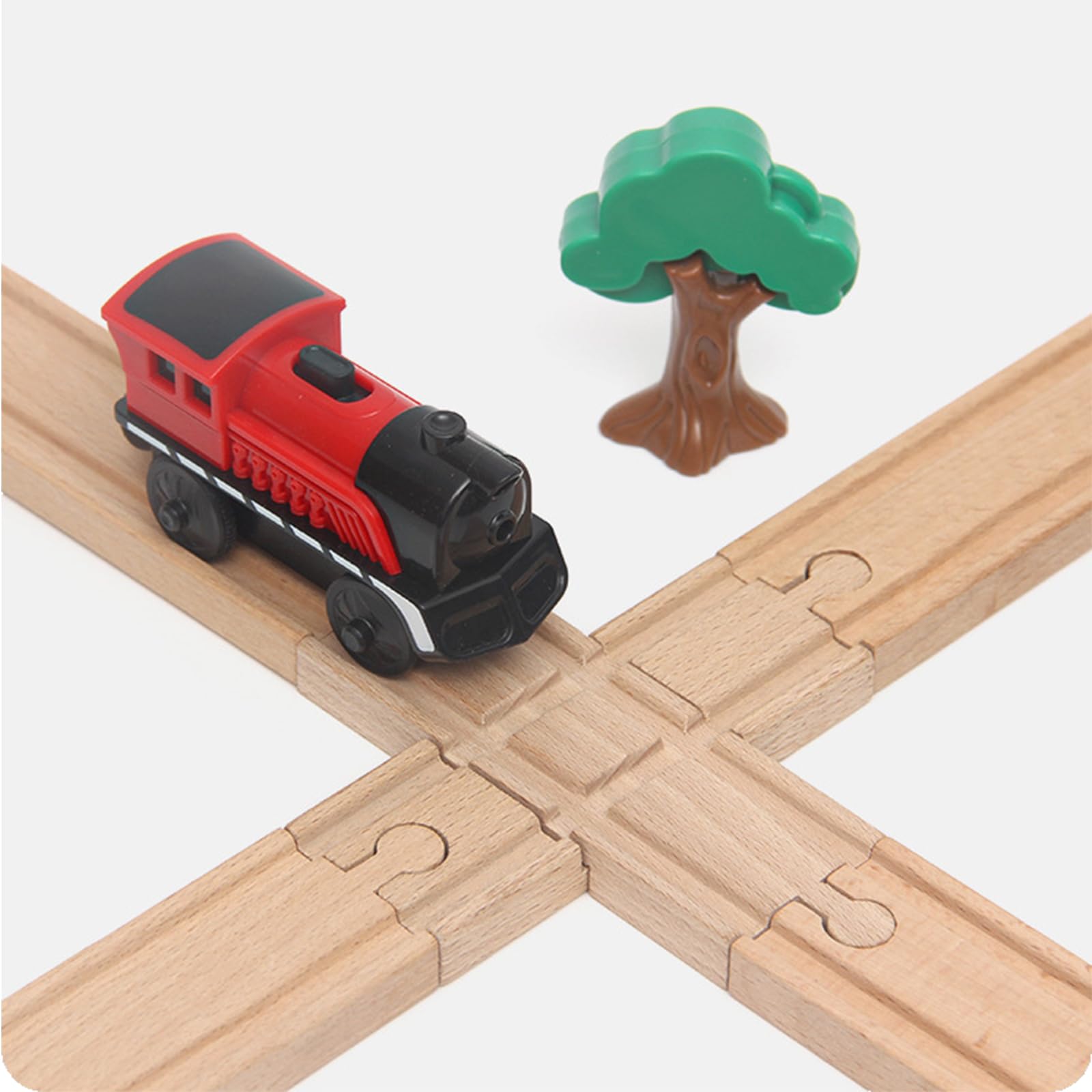 Juego de 33 rieles de ferrocarril de madera - Con riel en S, cruce y clavijas - Compatible con marcas de ferrocarril - Rieles de madera para niños de 3 años en adelante (33 piezas)