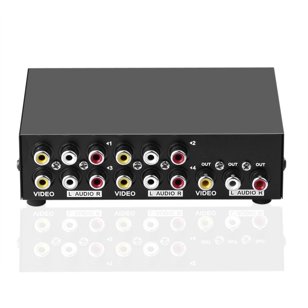 Przełącznik 4 w 1 4 AV Audio Video L/R RCA, czarny, do konsol do gier DVD STB
