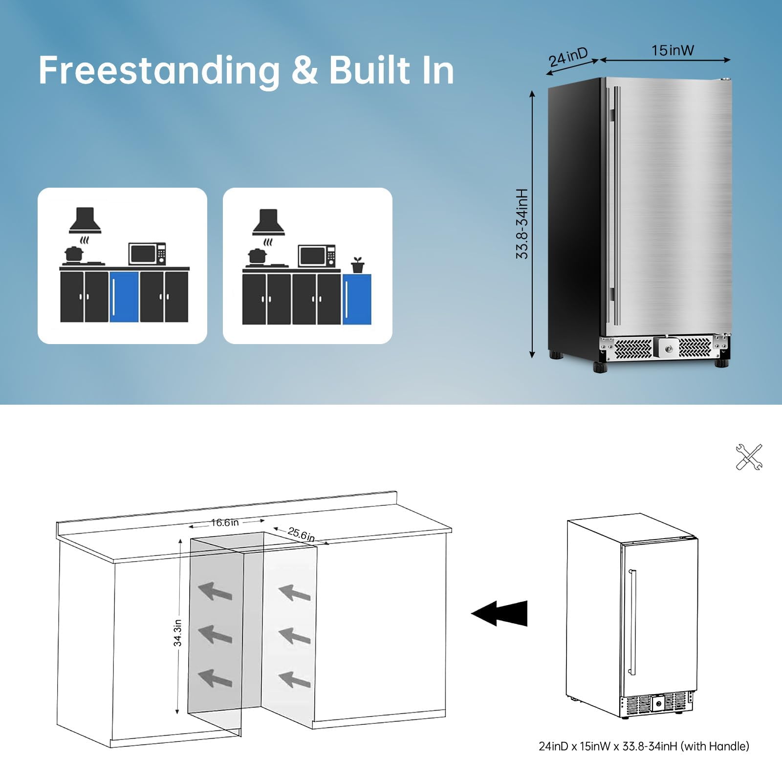 Advanics 20 Inch Beverage Refrigerator Cooler,Under Counter Drink Fridge With Glass Door, Built-In Or Freestanding, Quiet Compressor Cooling, 120 Can Capacity For Beer And Soda on Fridge.com - View 3
