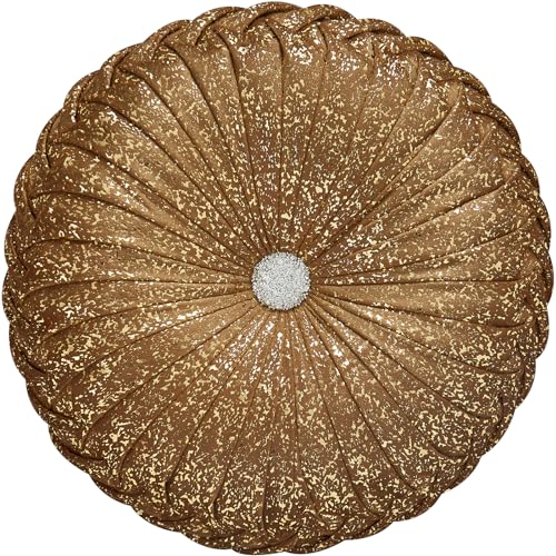 Image of EUCIOR Round Throw Pillows,Brown Throw Pillows,Gold and Brown Decorative Pillow,Pumpkin Pleated Handmade Round Velvet Decorative Pillow for Sofa Bedroom Livingroom