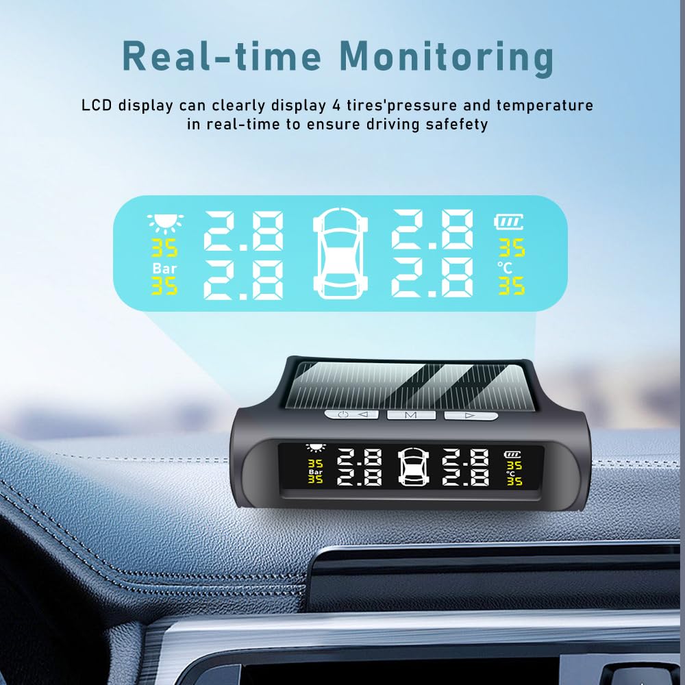 Tpms Sensore for auto Misuratore di pressione dei pneumatici solare 4 sensori Allarme Sistema di monitoraggio della pressione dei pneumatici for auto Sicurezza della pressione delle ruote Pressione Pn
