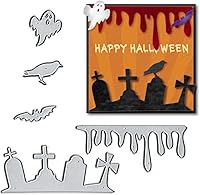Vista 7 de Juego de troqueles de murciélagos de Halloween para hacer tarjetas, juegos de troqueles de corte de gatos luna, árboles muertos, plantillas de cara
