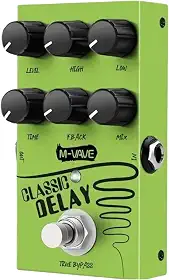 M-VAVE Classic Delay Pedal para Guitarra Elétrica e Baixo: True Bypass, 600ms de Tempo de Atraso, 7 Controles de Ajuste, Alimentação Dupla (9V/USB) e Design Compacto para Músicos