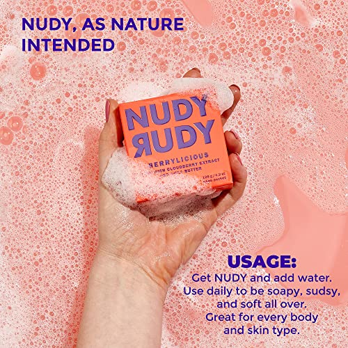Nudy Rudy Natural Ingredient Bar Soap Organic Shea Butter Soap Bar | Moisturizing Body Soap Bar For Men & Women | No Harsh Ingredients | Berrylicious | Single Bar | 4.2 Oz #TOP3