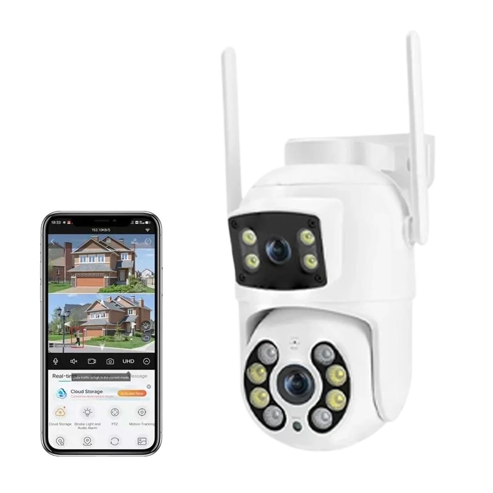 JVDDI 2MP PTZ Wifi Camera with Dual Lens Dual Screens AI Human Detection Wireless Outdoor CCTV Security IP Camera(ADD 32G)