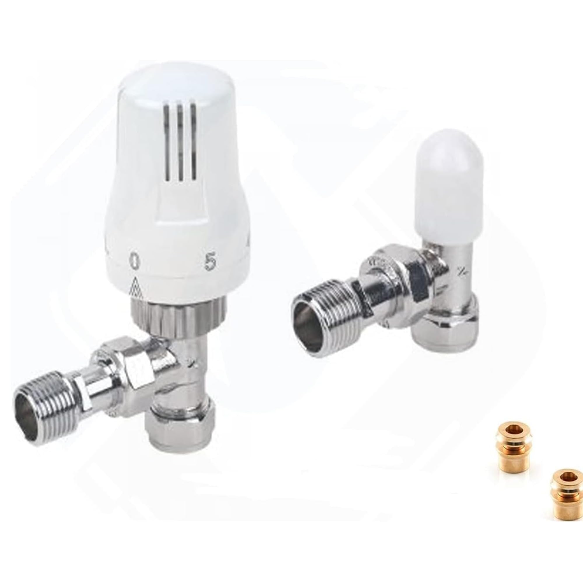 TRV Thermostatic Radiator Valve and Lockshield, White, 9 cm x 9 cm x 8 cm