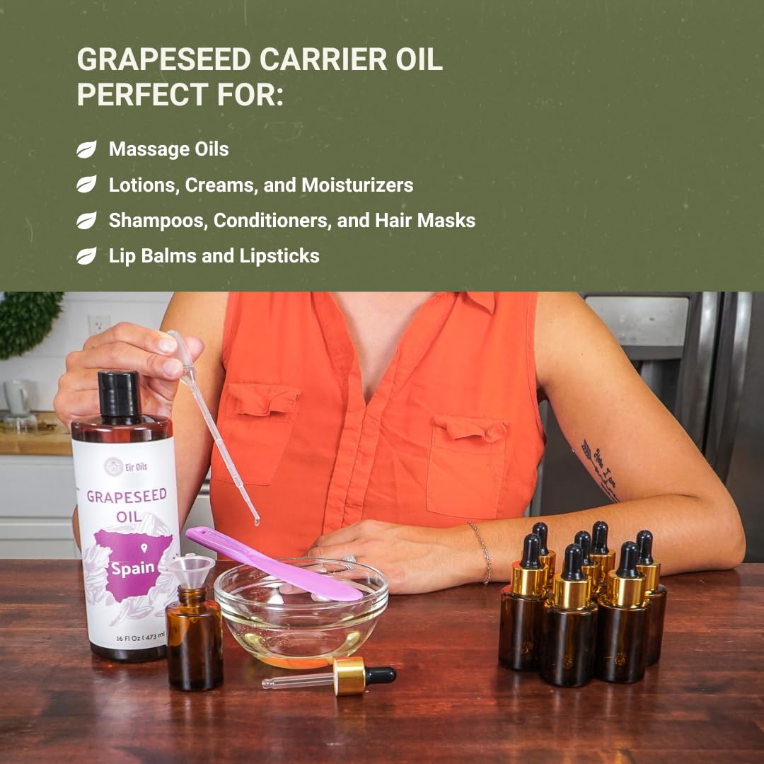 Olio di vinaccioli (1 GAl) – Direttamente dai partner di EIR Oils nel fiorente settore enologico spagnolo – Olio vettore puro al 100% per capelli, viso e pelle