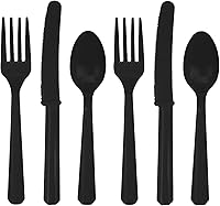 Vista 5 de Juego de cubiertos de plástico surtidos de color rojo manzana, (24 unidades), vajilla de alta calidad y colores llamativos, perfecta para fiestas