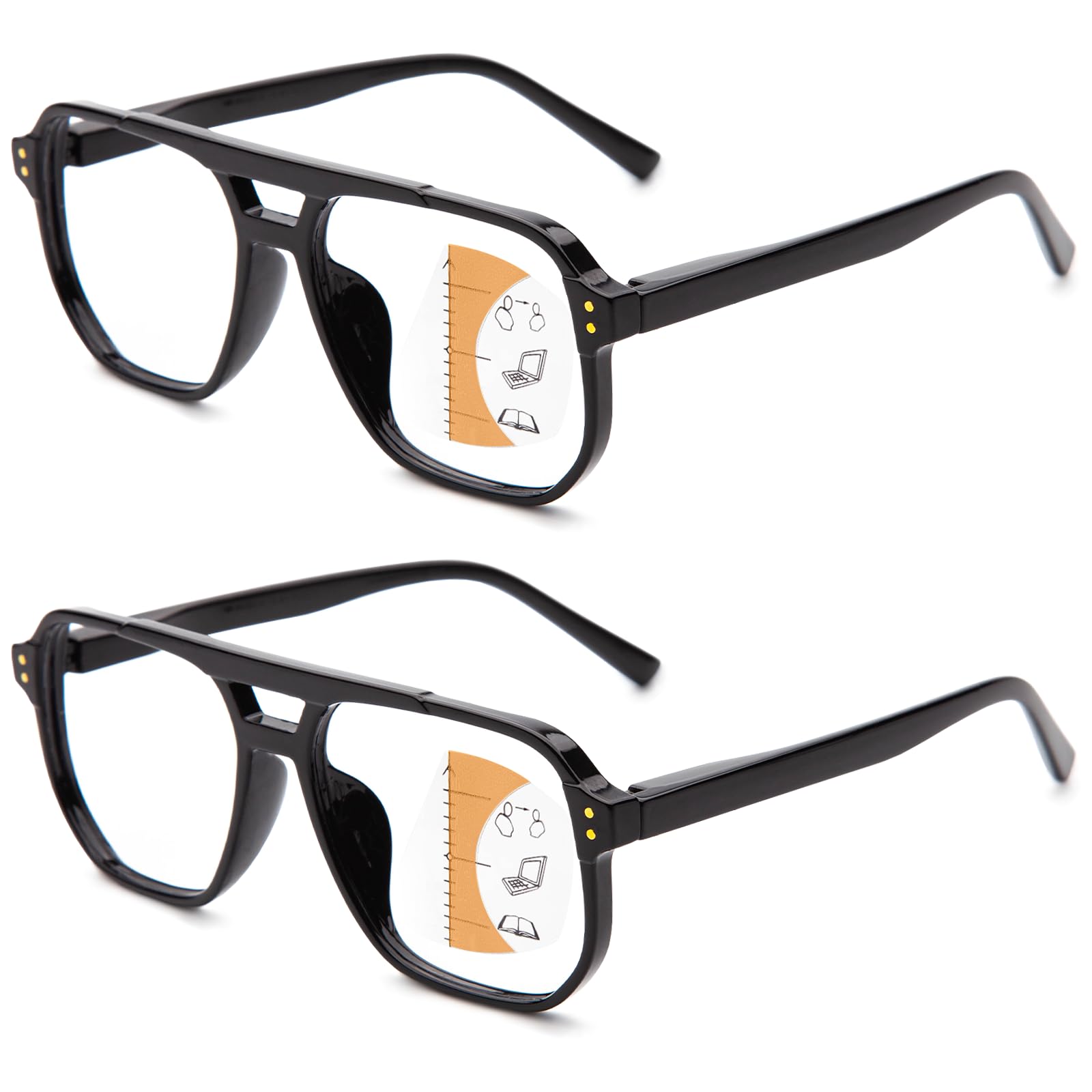 Photo 1 of JO Progressive Multifocus Reading Glasses Men Women - No Line Progressive Reader Half-Rim for Mid-Near