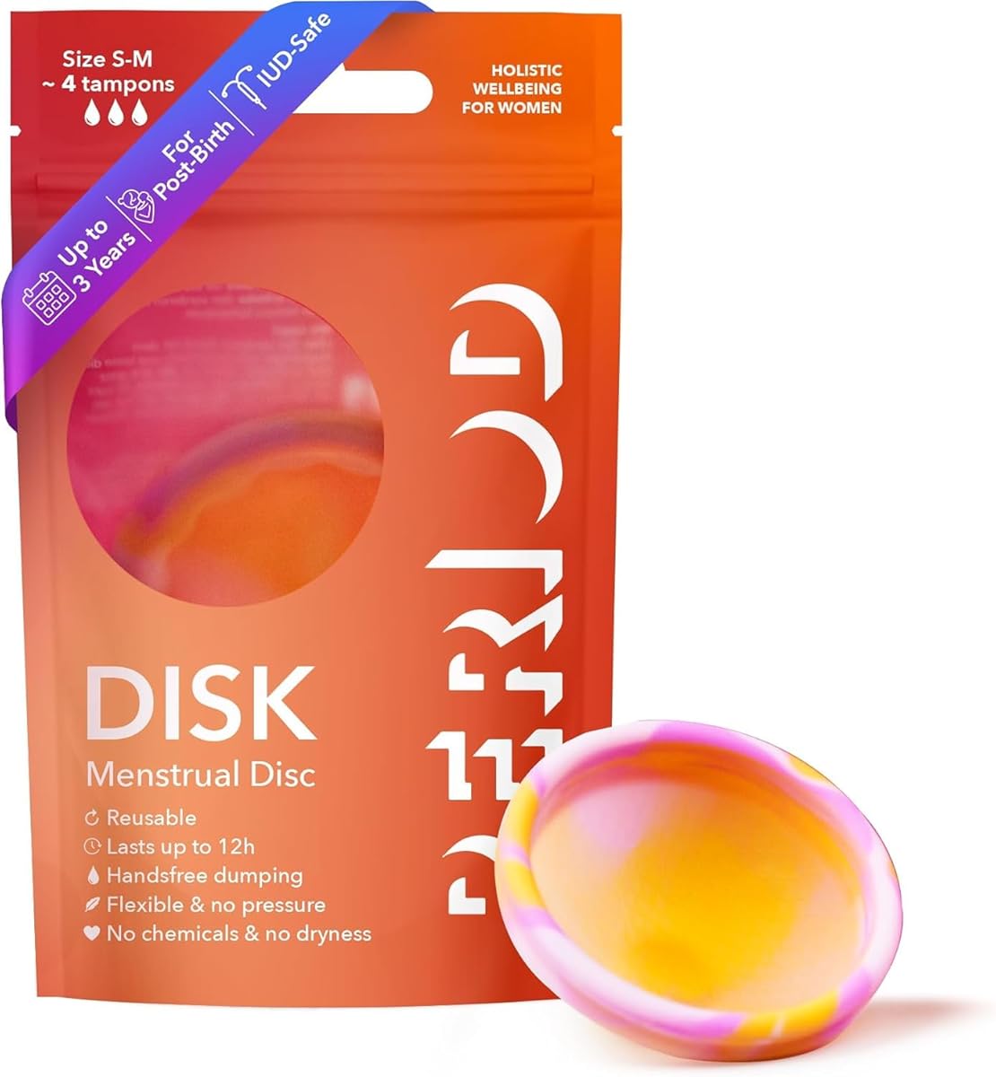 PERIOD Wiederverwendbare Menstruationsdisk – Menstruationsscheibe aus platinvernetztem medizinischem Silikon, mit automatischer Entleerungsfunktion – komfortabel für alle Phasen der Menstruation, S/M