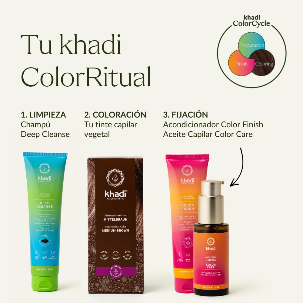 Khadi Aceite Capilar Color Care 50 ml - Tratamiento para Fijar Color Vegetal, Brillo y Protección UV