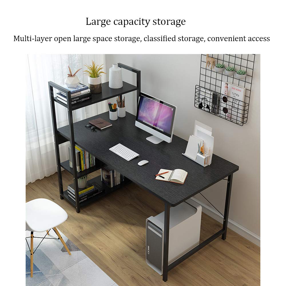 Amazon | 本棚付き無垢材オフィスコンピュータテーブル、シンプルで