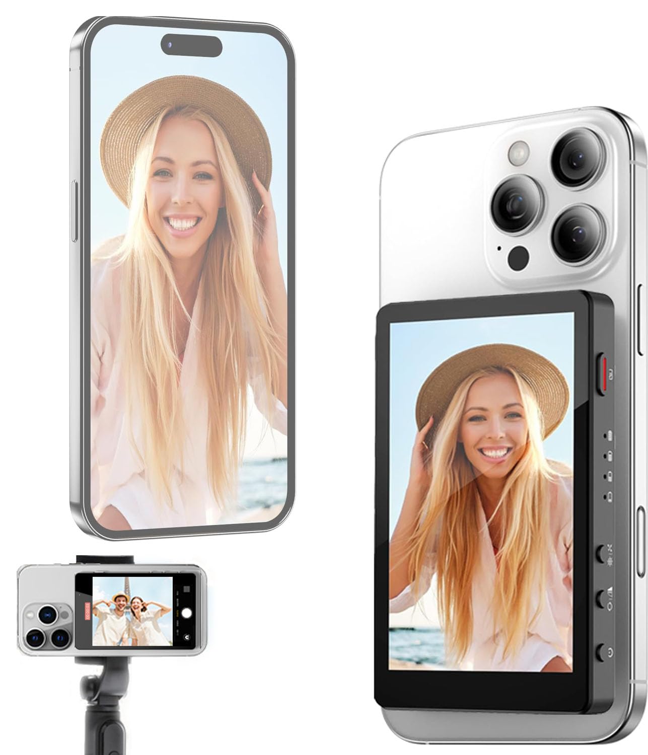 Gitfos Vlog - Pantalla de monitor selfie para iPhone, grabación con cable 4K 30 fps, con cable USB-C de 40 Gbps, salida de audio con cable, selfie magnético dual para selfie Vlog