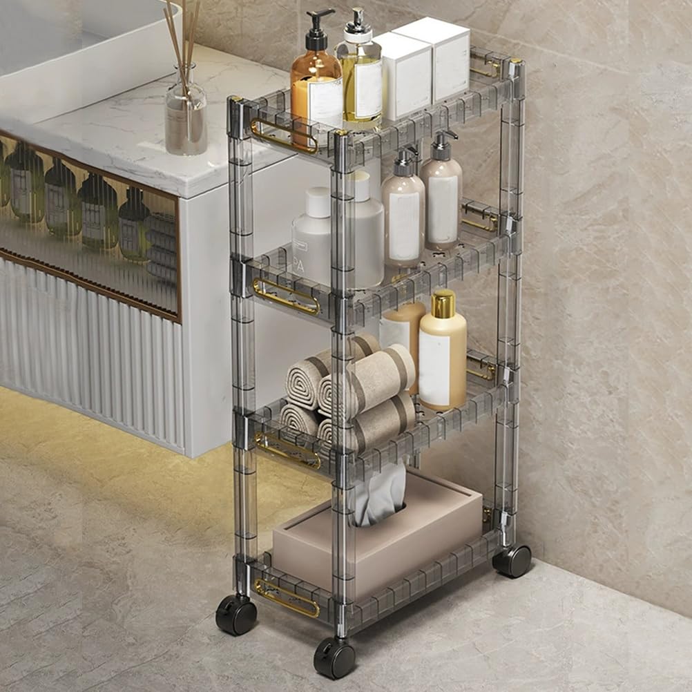 asdchZen 4-Tier Acrylic Rolling Cart - Mobile Kitchen Storage Trolley For Bathroom Snacks Vegetables & Fruits - Utility Rack In Black