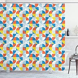 ABAKUHAUS Geométrico Cortina de Baño, Forma Circular Bauhaus, Material Resistente al Agua Durable Estampa Digital, 175 x 200 cm, Multicolor