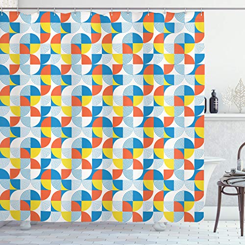 Ambesonne Geometric Shower Curtain, Bauhaus Inspired Intersected Circular Shapes of