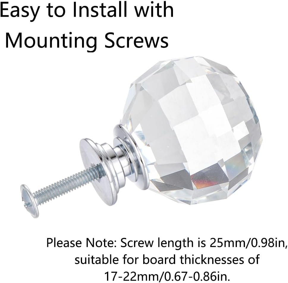 40mm Round Diamond Crystal Cabinet Knobs, 16PCS Drawer Pull Handle Dresser Cupboard Wardrobe Pulls Handles with Screws, Aluminum Alloy Base