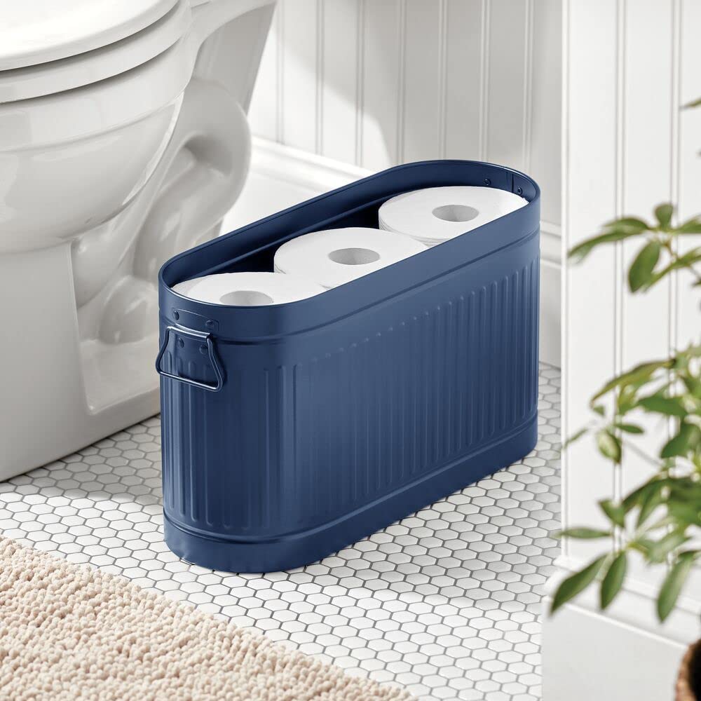 mDesign Ersatzrollenhalter für 6 Rollen Toilettenpapier – geräumiger Klopapierhalter im Retro-Design aus Metall – stilvolle Toilettenpapier Aufbewahrung für das Bad oder Gäste-WC – blau