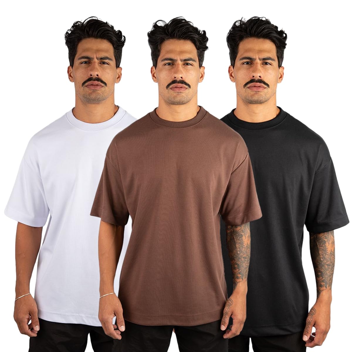 Kit 3 Camiseta Oversized Masculina Streetwear Trace Black Básica 100% Algodão Premium 30.1 Penteado