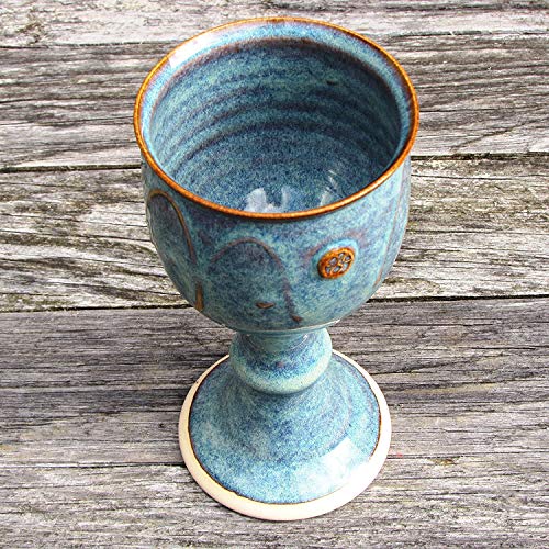 Castle Arch Pottery Ireland Handmade Wine Goblet Hand-Thrown Hand-Glazed With Unique Celtic Stamp In Ireland , 7" Tall, Green #TOP2