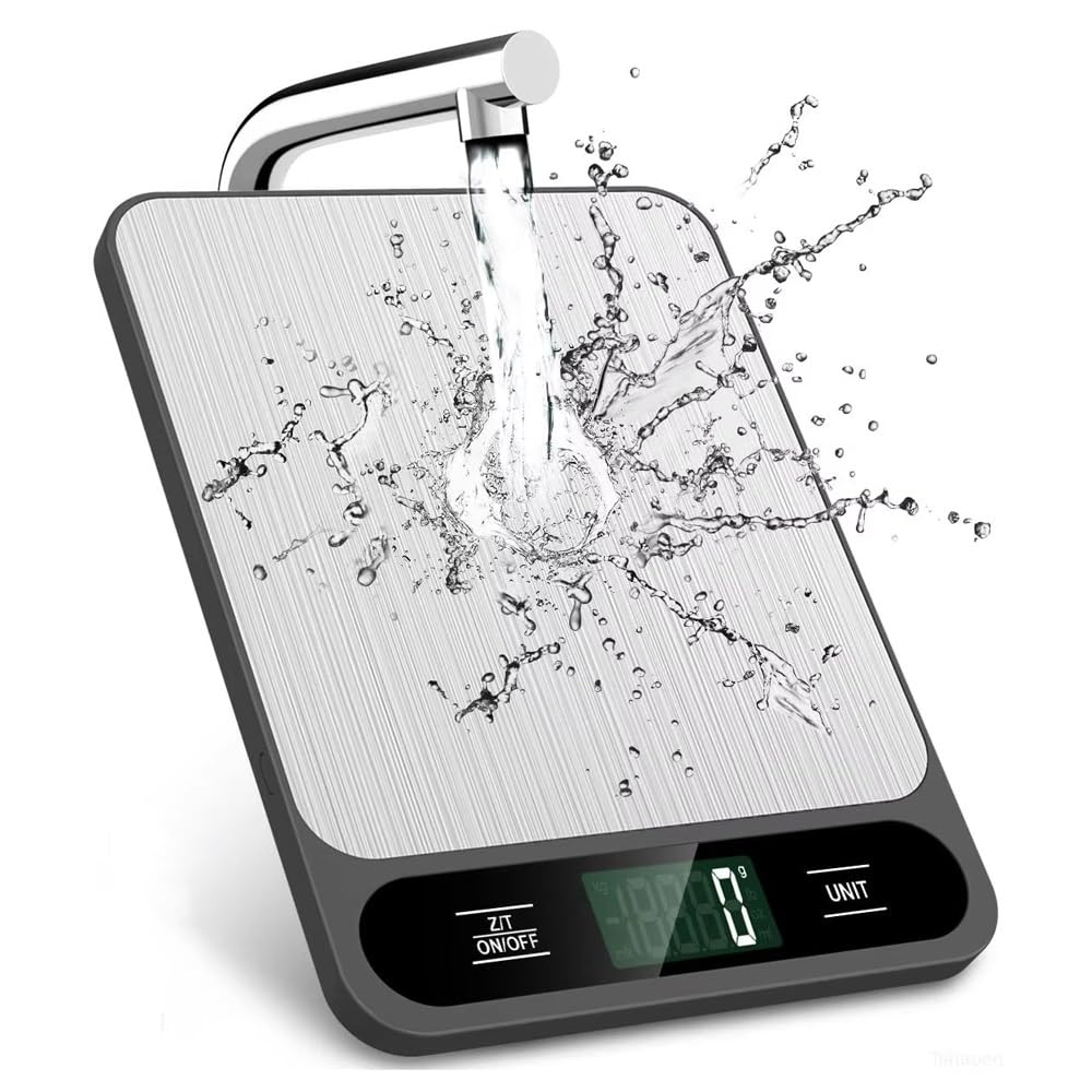 Báscula Digital de Cocina con Pantalla LCD, 6 Unidades con Función de Tara, Báscula de Café for Alimentos Báscula Digital Electrónica Inteligente Impermeable for Hornear y Cocinar, Acero Inoxidable Fá
