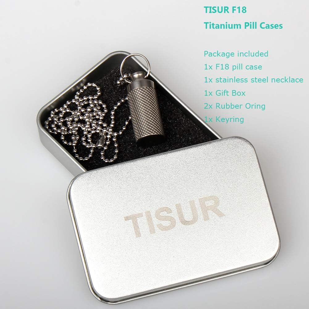 Onе-Dау Sаlе: Uр tо 50% оƒƒ TISUR Mini Pill Fob, Titanium Keychain Pill Holder, Emergency Aspirin & Nitroglycerin Pill Holder for Men and Women, Waterproof, Light Weight and Non Allergenic (Bead chain included)